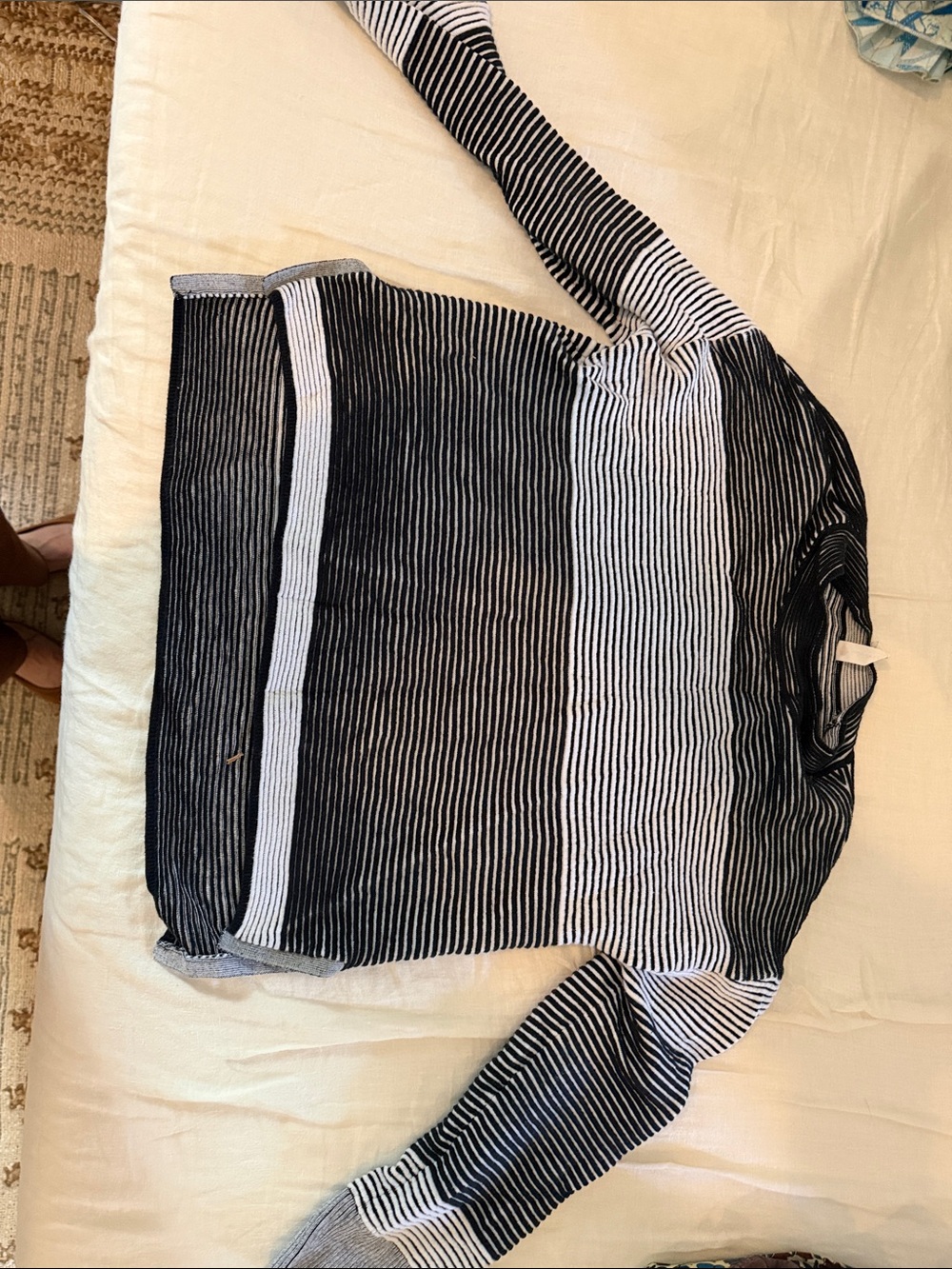 Striped Black and White Cowl-Neck Women's Sweater